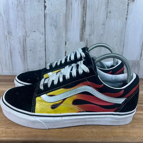 Vans Old Skool Low Fire Flame Black Suede Sneakers Men's 7 / Women's‎ 8.5 - Picture 4 of 7